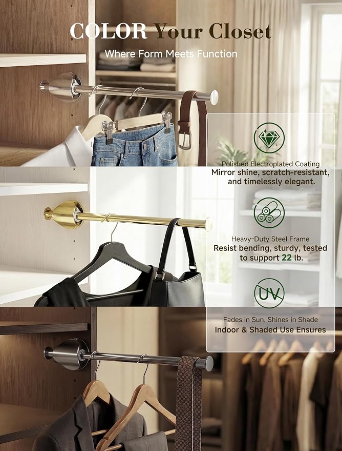 INMAKER Valet Rod for Closet Pull out | Slide out to 9.5" Hanger Rod for ≥12" Deep Closet, Blackish Grey, 1 Pack