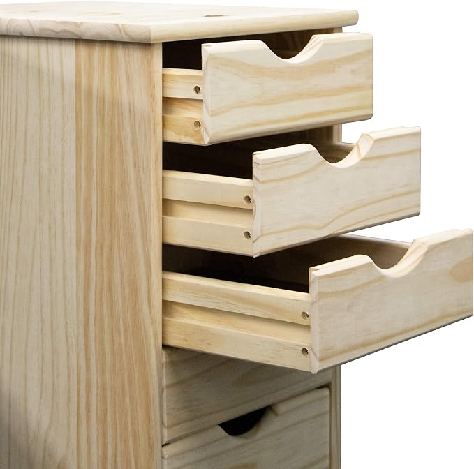 Jela-USA Solid Pine Wood 6 Drawer Rolling Cart, Natural