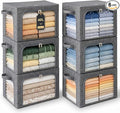 GoMaihe 3 Opening Clothes Storage Bins with Metal Frame, 40L Sweater Storage Organizer for Upper Shelf Closet Storage Boxes with Clear Window for Hoodies Jeans Towel 6-Pack Grey