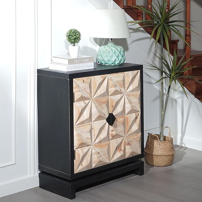 LIFE SKY 3D Geometric Storage Cabinet: Modern Double-Door Wooden Accent Furniture - Creative Studio Organizer & Home Office Decor Solution