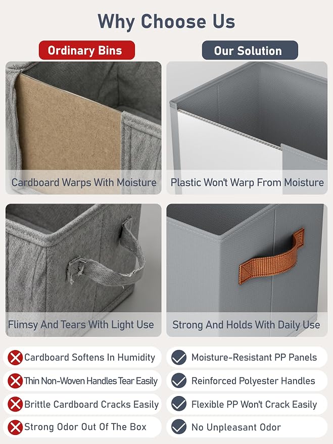 8 Pack Large Closet Storage Baskets Bins for Shelves, Collapsible Fabric Closet Organizers and Storage with Polyester Handles, Decorative Baskets for Organizing Clothes, Towels, Linen Closet 14"x10"