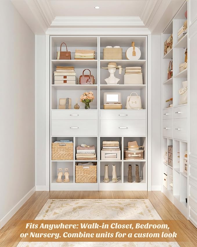Besiost 18.9" Small Closet System with Drawers, Walk-in Closet Organizer | Small Closet Organizer for Walk in Closet, Bedroom & Nursery, Wardrobe Storage Unit, Enclosed Storage Volume 2.32 ft³, White