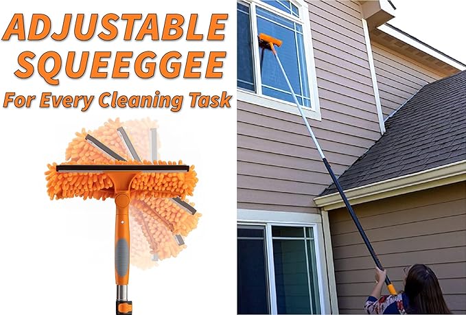 20 Foot High Reach Duster Kit with 4-12 ft Extension Pole // High Ceiling Dusting and Window Cleaning Kit with Telescopic Pole // Baseboard and Wall Washer Mop, Squeegee, Fan Blade & Cobweb Dusters