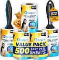 PetLovers Extra Sticky Lint Roller Mega Value Set 500 Sheets for Pet Hair Removal and Clothes, Dog and Cat Lint Remover 5 Pack