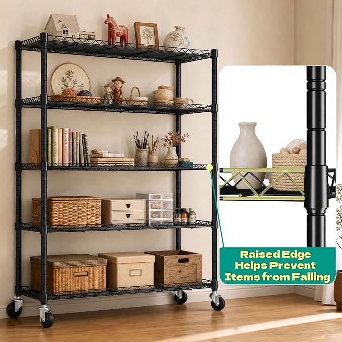 Wire Shelving Unit with 600D Oxford Cover & Wheels, 36"x18"x72" | 5-Tier Heavy Duty Rolling Storage Shelves, Storage Rack Wire Shelf for Kitchen Pantry, Garage, Basement & Warehouse