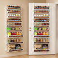 9 Tier Over The Door Pantry Orangizer 2 IN 1 Wall Mounted or Hanging Spice Rack with Adjustable Wood Basket,Heavy Duty Seasoning Storage Shelf for Kitchen Pantry and Bathroom White