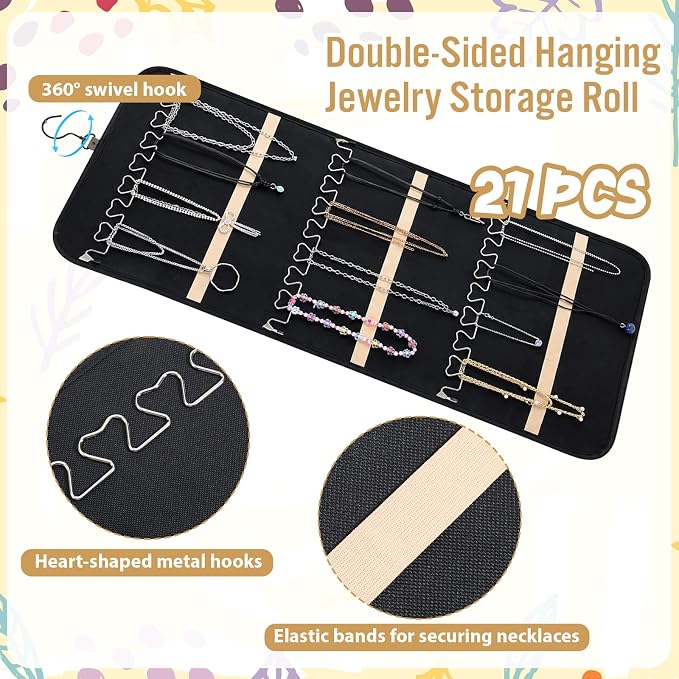3 Pack Hanging Jewelry Organizer Storage with 48 Pockets and Hooks Dual-Sided Hanging Jewelry Organizers and Storage Hang on Closet, Wall, Door for Earrings, Necklaces, Rings,Blcak