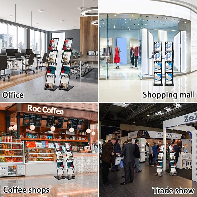 Foldable Brochure Display Stand with Carrying Bag, Literature Stand, 2 Pack | Literature Rack for Trade Shows, Exhibitions, Office, and Retail Stores. Metal, Portable, and Easy to Assemble, Black Finish
