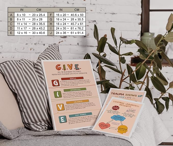 LOLUIS Mental Health Poster, Boho Therapy Tools Educational Supplies Art Print Classroom School Office Decor (Give Skill for Relationships Effectiveness, Custom Frame Type)
