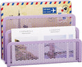 Marbrasse Mail Organizer for Desk, 3-Slot Mesh Metal Mail Holder countertop, Letter Holder, Office Desktop Envelope and Document Storage Rack (Purple)