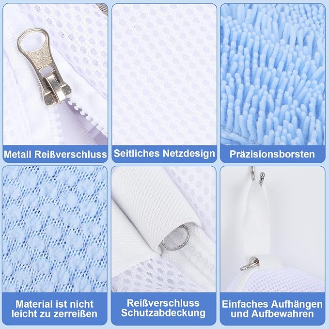 Dntorx 2 PCS Shoe Washing Machine Bags for Washer and Dryer, Blue + White | Reusable Laundry Shoe Bag, Hands Free, Hidden Self-locking Zipper, 360° Deep Cleaning, For Sneakers and All Shoes Types