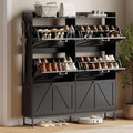 Shoe Cabinet with 6 Flip Drawers, Freestanding Hidden Shoe Storage Organizer for Entryway, Narrow Slim Shoe Rack Cabinet with Open Storage & Hooks for Front Door Entrance, Living Room, Hallway, Black