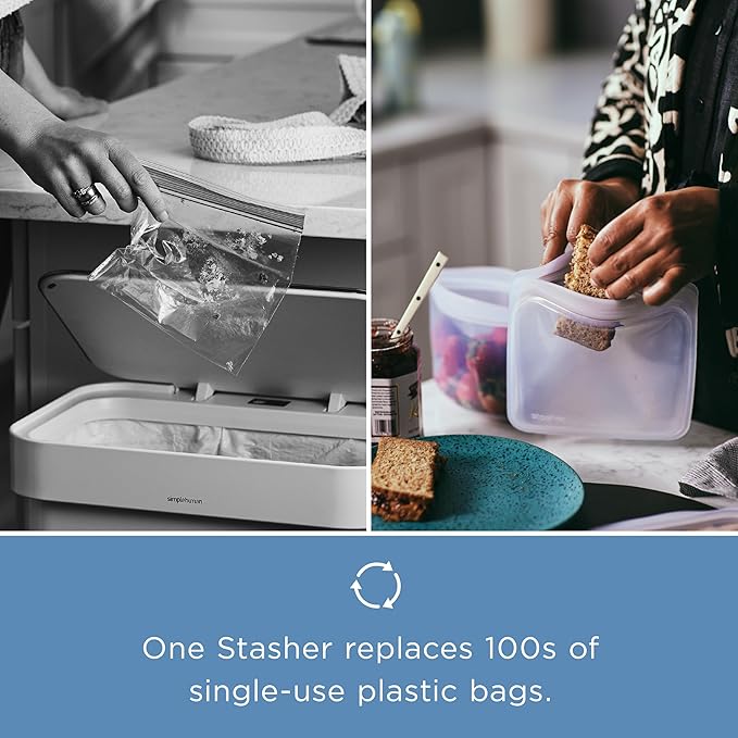 Stasher Premium Silicone Reusable Food Storage Sandwich Bag, Aqua, Microwave, Sous Vide, Dishwasher, Oven and Freezer Safe, BPA Free, Leak-free, Eco-friendly, 28 Oz