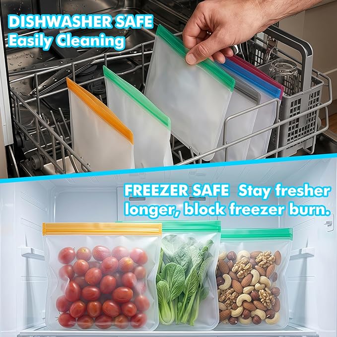 20Pack Reusable Freezer Bags,Leakproof Reusable Food Storage Bags BPA Free Healthy Food Storage Contaizers, Gallon Freezer Bags for Meal Prep Food Storage Home Fridge Kitchen Organization