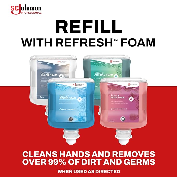 SC Johnson Professional Clear Foam Dispenser and Refill Starter Kit, Kids Wall Mount Soap Dispenser for Hand Soap, 1 Clear Foam Hand Wash, 1 Liter Cartridge, 33.8 fl. oz., for Professional Use Only