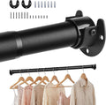 Adjustable Closet Rod for Hanging Clothes, 17-28inch Heavy Duty Metal tension clothes rod，1.3Inches Closet Pole with Hardware Kit for Closet Organization Laundry Room RV, Black