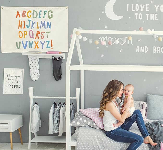 Classroom Wall Flag Decor-Teacher Gift-Inspirational Back to School Wall Banner Decor-Alphabet ABC-Hanging Rectangular Canvas Banner for Classroom Teacher Office Reading Corner-28.5x20 Inches