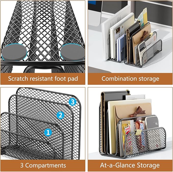 gianotter Mail Organizer Countertop | Mail Sorter with 3-Slot Mail Holder Letter Holder for Desk Bill Organizer for Office Receipts and Letter Paper Storage