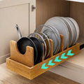 Pull Out Pots and Pans Organizer, Bamboo Cabinet Storage Rack | Pots and Pans Organizer Under Cabinet, Bamboo Sliding Rack with Adjustable Dividers for Lids, Bakeware, Cutting Boards