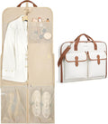 BAGSMART Large Garment Bags for Travel, Carry on Garment Bags for Hanging Clothes, Travel Suit Bag for Shirts Dresses Coats, Beige