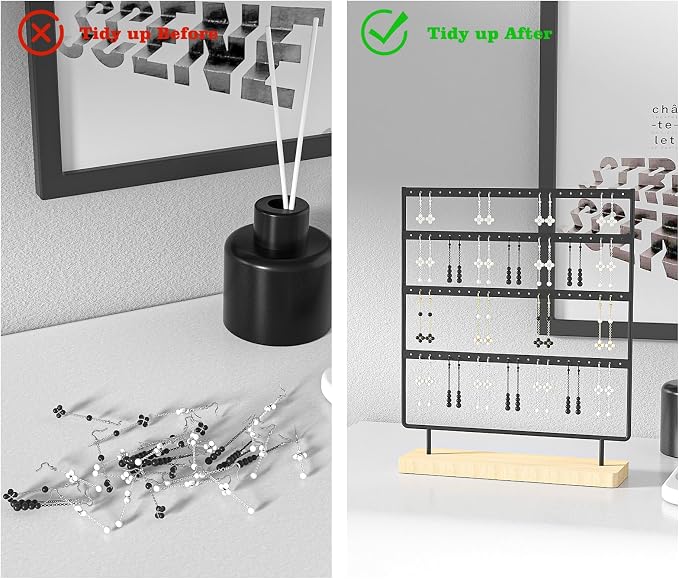 Julysky Earring Holder Organizer, Earring Stand, 4 Layers, Black