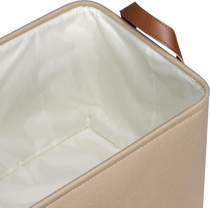KEEGH Storage Baskets for Organizing Cube Storage 15 in, 4 Pack, Brown | Fabric Material, With Leather Handle, Closet Organization, Storage Bins for Living, Bedroom, Study