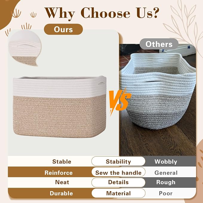 Baskets for Organizing,Storage Baskets,3 Pack Baskets for Shelfves,15"×10"×9" Woven Basket,toy storage bins,bins for organization