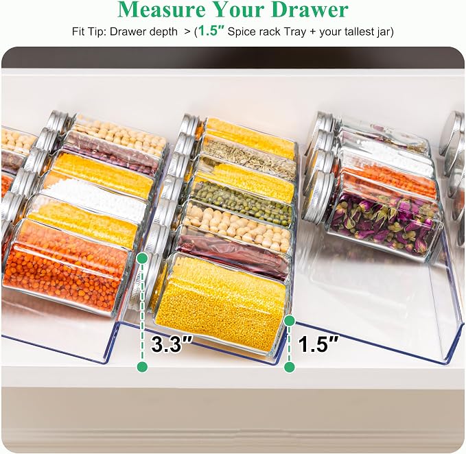 Imncya 8 Pack Clear Spice Drawer Organizer, 4-Tier Expandable Acrylic Spice Rack (13"-26"), Kitchen Seasoning Storage Racks for Drawers and Countertop (Jars Not Included)