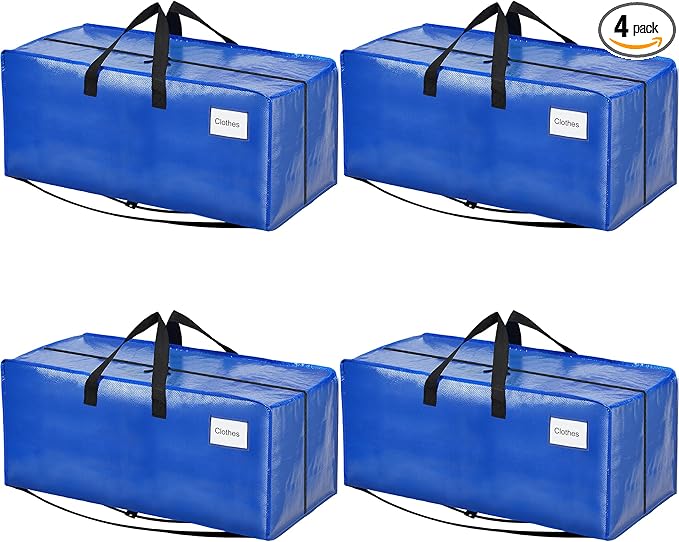 BAGAIL Heavy Duty Moving Bags with Strong Handle, Extra Large Moving Boxes, Storage Tote for Clothes, College Moving Supplies(Blue, Backpack, 4 Pack)