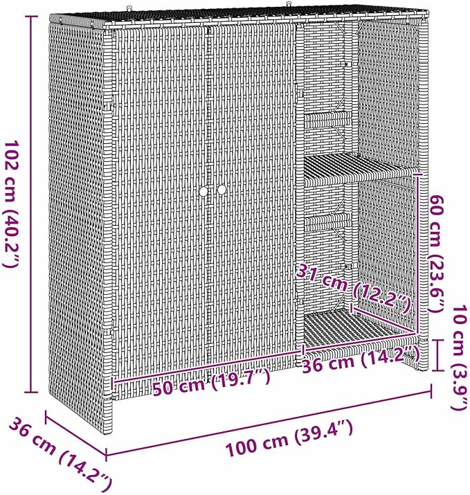 vidaXL Storage Cabinet with Storage Black 100 x 36 x 102 cm Rattan, Chic Rattan Storage for Living Room, Multi-Use Cabinet, Stylish Design for Easy Home Organization