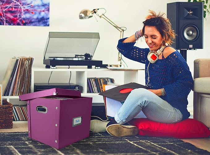 Snap-N-Store Vinyl Record Storage Box - 12" - 1 Pack- Crate Holds up to 75 Vinyl Albums - Berry