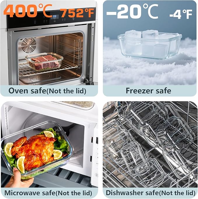 12 Pack Glass Food Storage Container Set with Lids Non Toxic, Stackable Borosilicate Glass Meal Prep Containers, Microwave, Oven, Freezer and Dishwasher Safe (White-12)