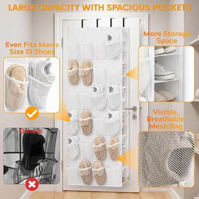 40-50 Pairs Over the Door Shoe Organizer, Large Double-Sided Pockets Hanging Shoe Rack, Space-Saving Closet Door Organizer Fits Boots,Sneakers or Larger Shoes,Shoe Storage for Bedroom, Closet,Entryway