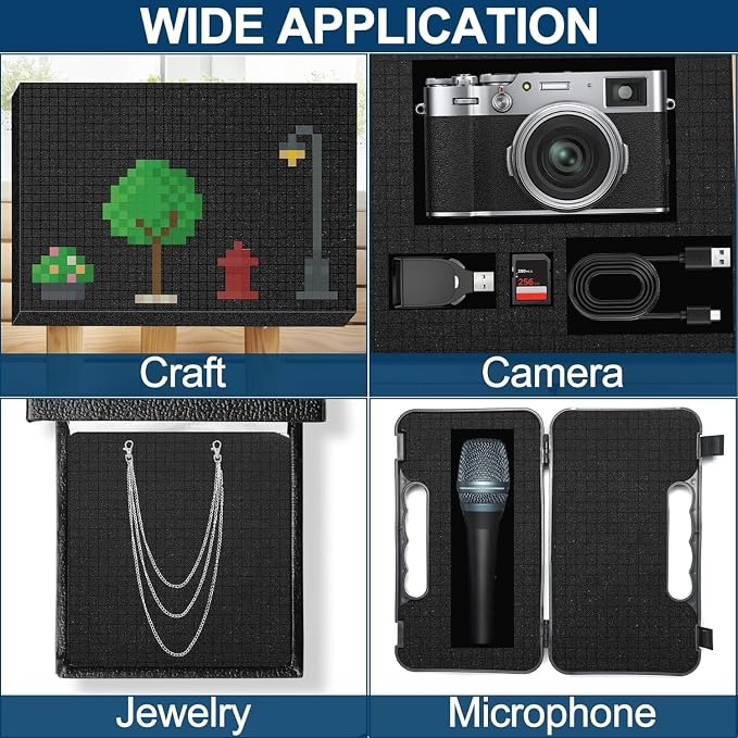 8 Pcs Pick and Pluck Foam Sheets 3 Size Polyurethane Pick Apart Foam Inserts Pads with Bottom Use for Camera Case, Tool Box, Storage Drawer (4P 16" x 12" x 2", 2P 16" x 12" x 1", 2P 16" x 12" x 0.4")