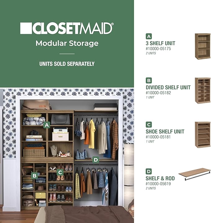 ClosetMaid Modular Storage Stackable 12-Shelf Unit with Dividers, Sand