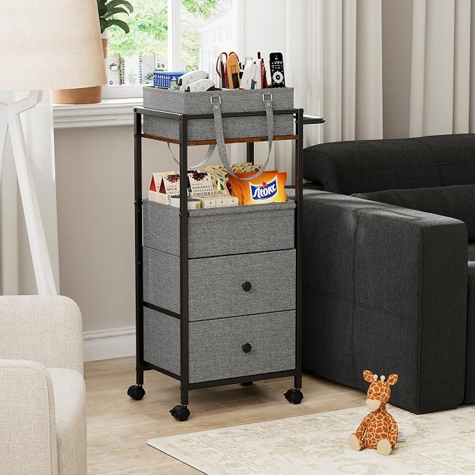 Modanais Baby Diaper Caddy Organizer Cart with Drawers - 3In1 Rolling Storage Cart with Wheels, Removable Diaper Caddy, Detachable Dividers - for Crib, Bedroom, Art & Craft Organizer (Black)