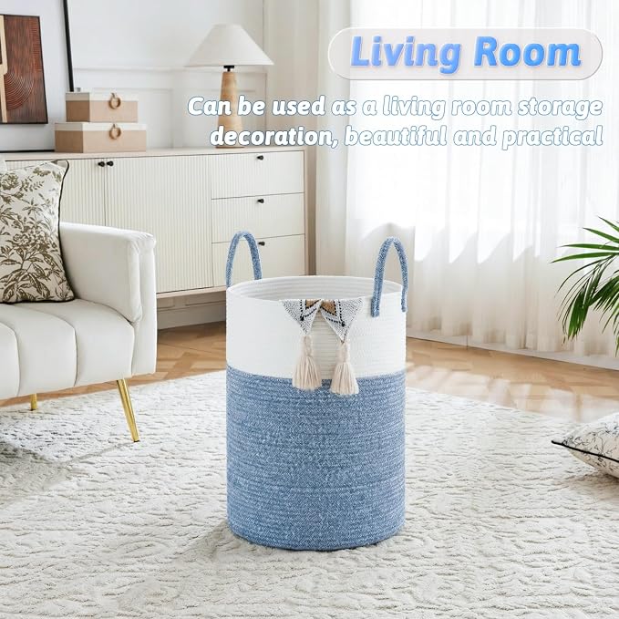 Laundry Basket,Woven Cotton Rope Laundry Hamper,40L for Decor Storage of Dirty Clothes,Toys and Blankets in Bathroom,Baby Room and Living Room