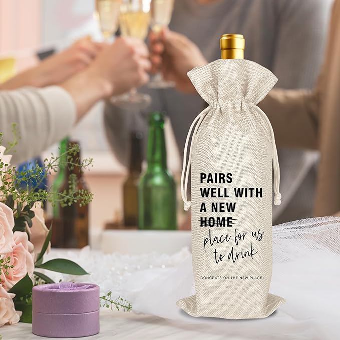 New Apartment Housewarming Gifts Pairs Well with a New Apartment Wine Gifts Bag First New Home Gift Housewarming Party Decorations House Warming Gift for Women Men Couple Reusable Wine Wrap Bag (A31)