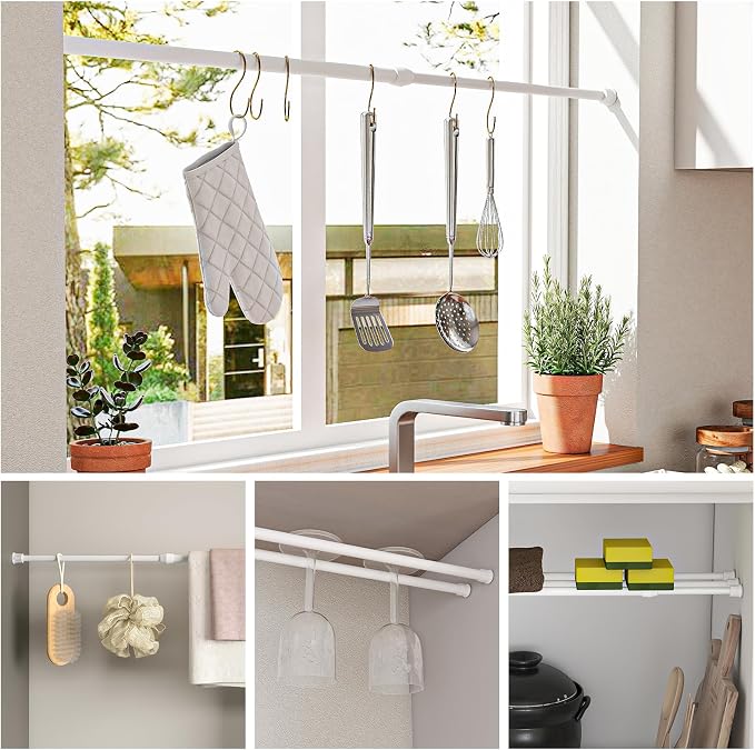 AIZESI Spring Tension Curtain Rods Short Tension Rod (White,27" to 37"-4Pcs)