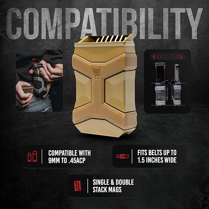 Gen 2 Universal Mag Carrier – Ambidextrous IWB/OWB Mag Pouch for Single & Double Stack Magazines. Fits Glock, 1911, S&W, Sig Sauer, Beretta & More.