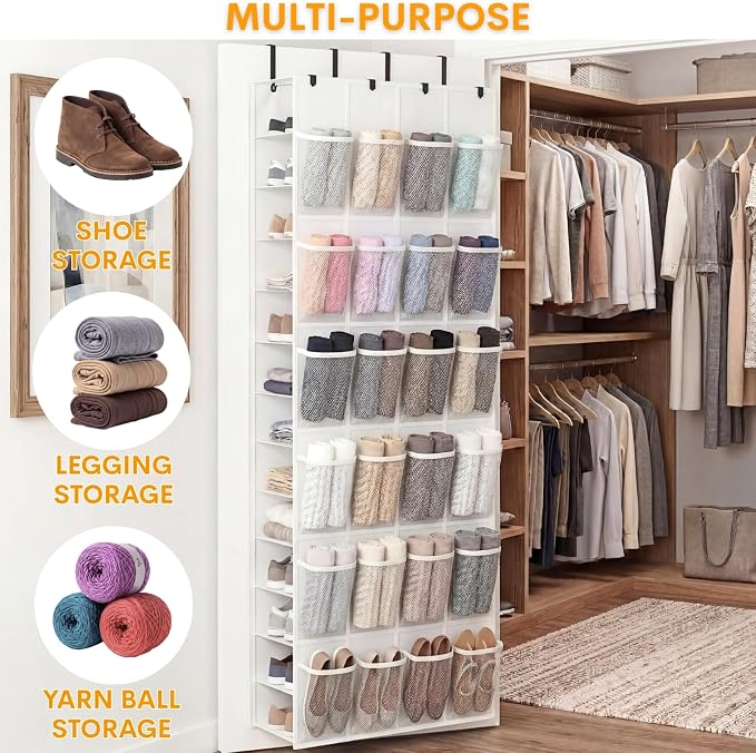40-50 Pairs Over the Door Shoe Organizer, Large Double-Sided Pockets Hanging Shoe Rack, Space-Saving Closet Door Organizer Fits Boots,Sneakers or Larger Shoes,Shoe Storage for Bedroom, Closet,Entryway