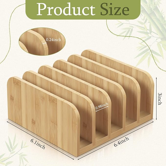 Lineshading Bamboo Letter Organizer, 5 Compartments Desk Mail Organizer, Desktop Envelope Holder and Letter Sorter, Countertop Paper File Holders with Anti Slip Mat for Home Office(Wood Color)