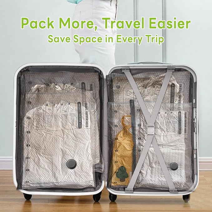 12 Pack Vacuum Bags for Travel with USB Pump,Cordless Travel Vacuum Bag Set for Luggage and Suitcase,Portable Space Saver Storage Seal Packing Bags for Clothing
