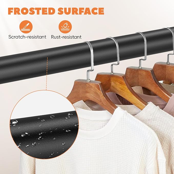 Metal Closet Rod 1.3" Heavy Duty Adjustable Hanging Rod 17-51 Inch | Black, Stainless Steel, 1.3 Inch Diameter, Wall Brackets Included, For Hanging Clothes, Walk-In Closets, Laundry Rooms