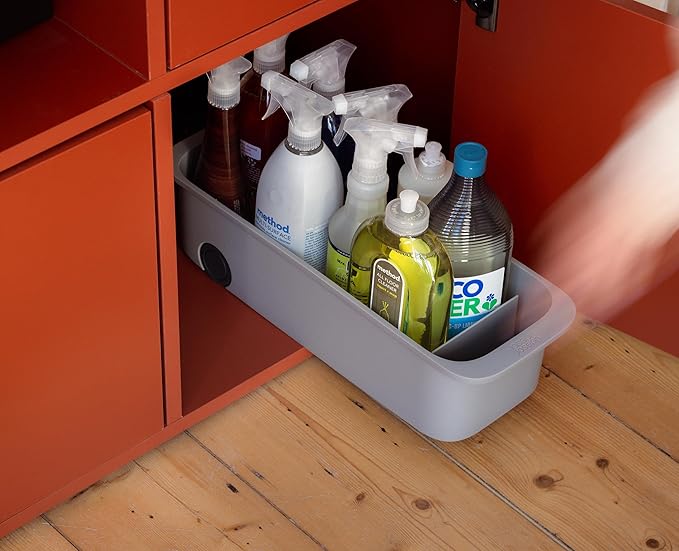 Joseph Joseph CupboardStore Easy-Access Wheeled Storage Caddy, Under Sink Kitchen Cabinet Organizer- Grey