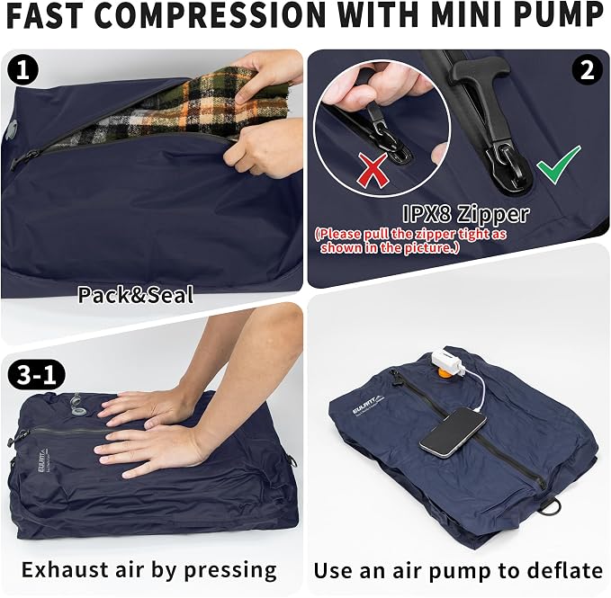 EULANT Travel Vacuum Bags,IPX8 Waterproof Vacuum Compression Bag | Vacuum Bags for Travel Carry-On Suitcase & Travel Backpack,Space Saver Bags Packing Organizers
