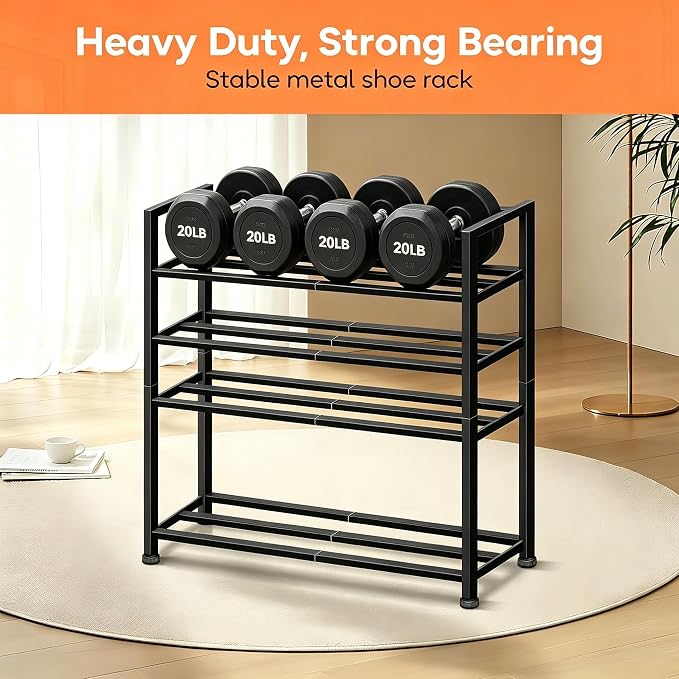 KEETDY 5-Tier Heavy Duty Shoe Rack for Garage Entryway, Stackable Shoe Organizer for 25 Pairs Men Boots, Shoe Rack for Closet Metal Shoe Storage Shelf, Floor, Hallway (Black)