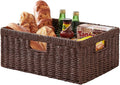 OIAHOMY Wicker Storage Basket, Rectangular Paper Rope Shelf Baskets with Built-in Handles, Woven Decorative Organizer for Pantry, Shelves, Living Room and Bathroom, 1-Pack Brown