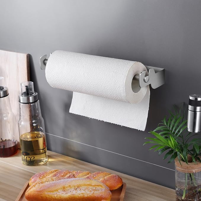 ZUNO Paper Towel Holder Cabinet Door or Under Cabinet, Self Adhesive | 11.82in Paper Towel Bar, Fits Most Standard Small or Large Paper Towel Rolls, Rustproof, Waterproof, No Drill, Over the Door