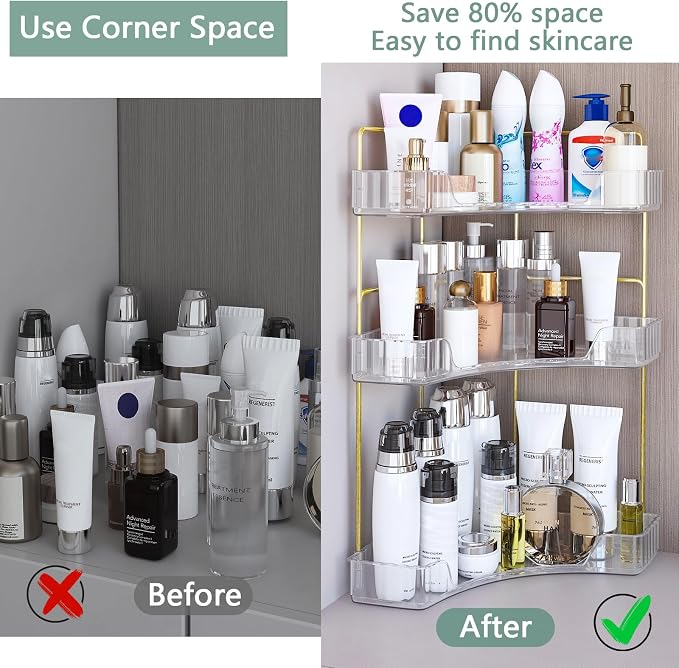 Webetop Corner Bathroom Counter Organizer 3 Tier Bathroom Countertop Organizers Shelf Makeup Organizer for Vanity Perfume Tray for Corner Storage Skincare, Cosmetic, Dresser, Kitchen Spice Rack